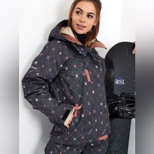 686 Women's Black Ski Jacket with Rose Accents